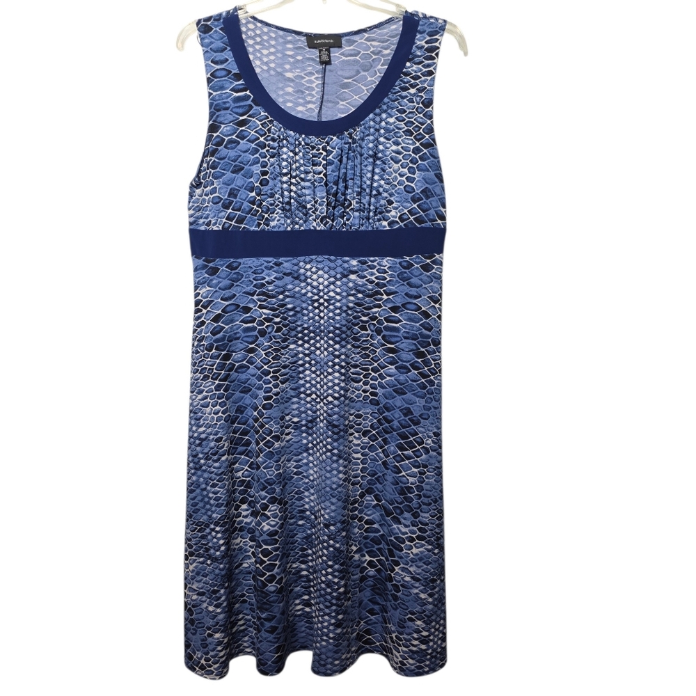 R&M Richards Blue Abstract Snakeskin Print Sleeveless Midi Dress Size 18 EUC